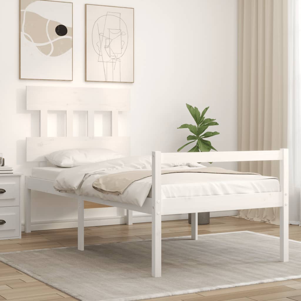 vidaXL Cama para idosos com cabeceira 100x200 cm madeira maciça branco