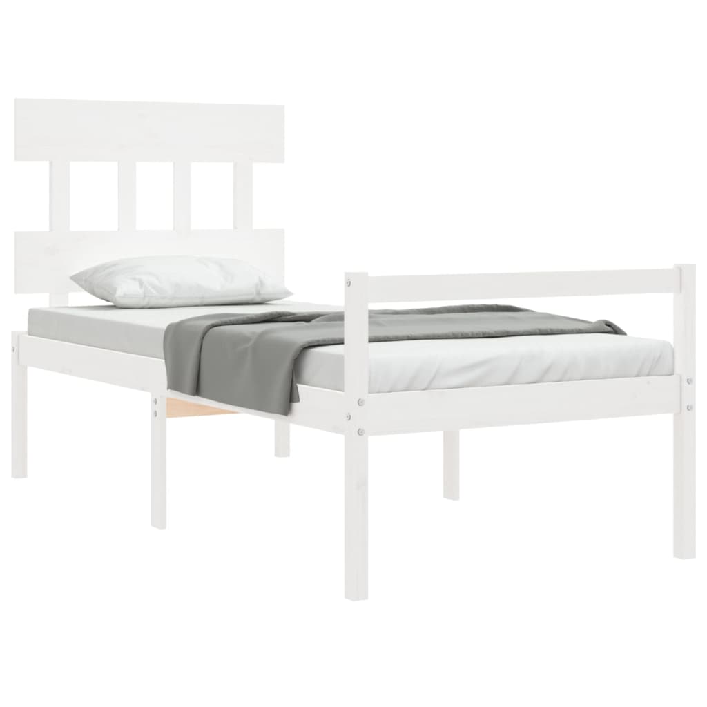 vidaXL Cama para idosos com cabeceira 100x200 cm madeira maciça branco