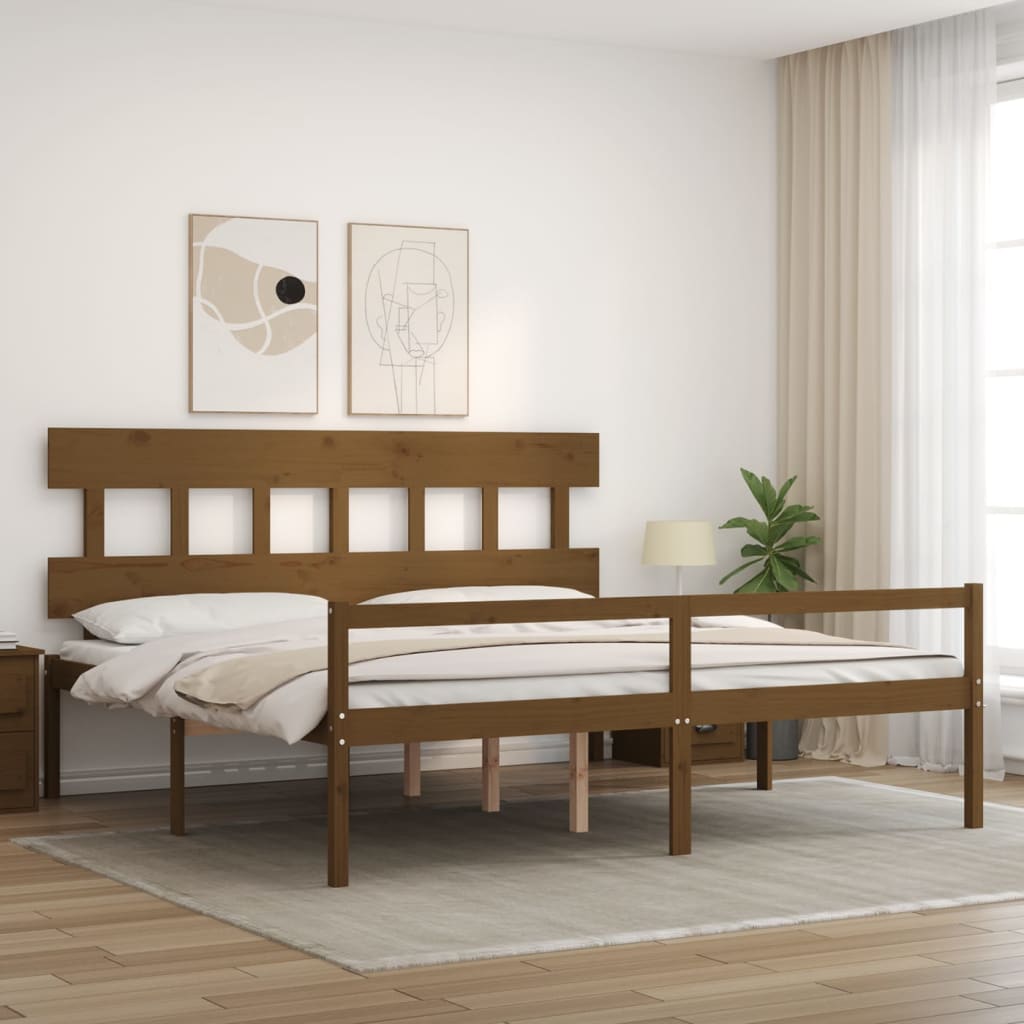 vidaXL Cama para idosos c/ cabeceira 200x200 cm madeira castanho-mel