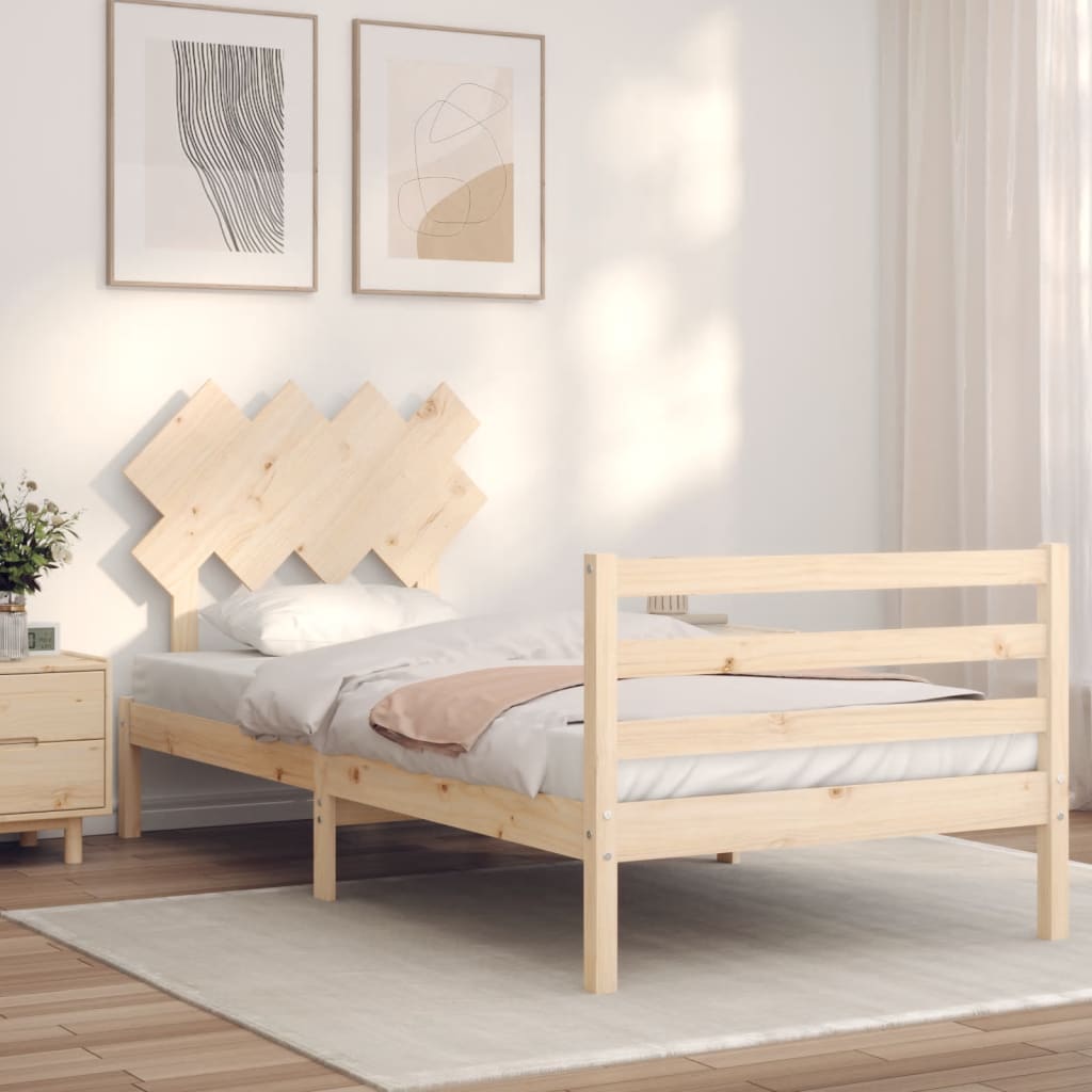 vidaXL Estrutura de cama com cabeceira 90x200 cm madeira maciça