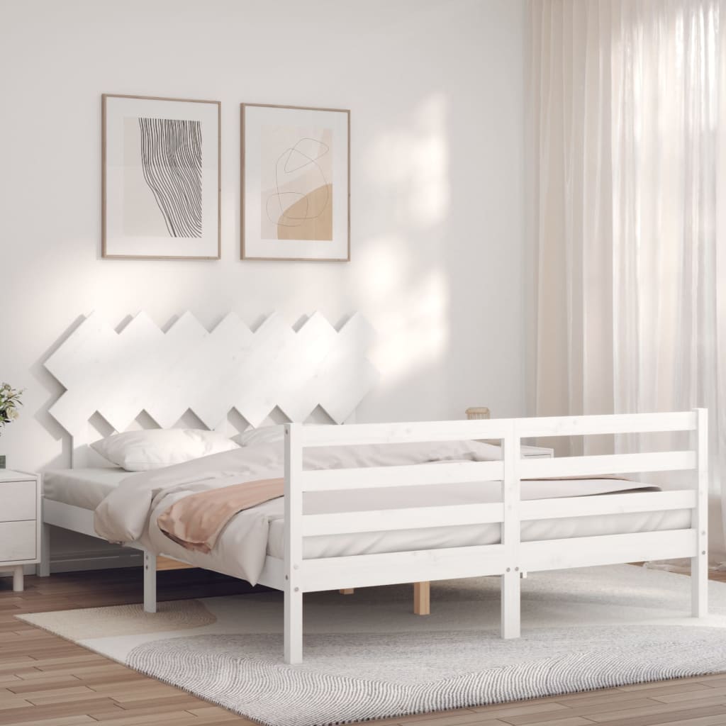 vidaXL Estrutura de cama com cabeceira 140x190cm madeira maciça branco