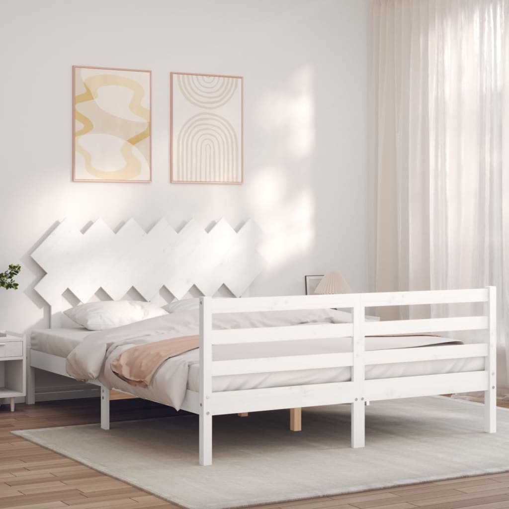 vidaXL Estrutura de cama com cabeceira 140x190cm madeira maciça branco