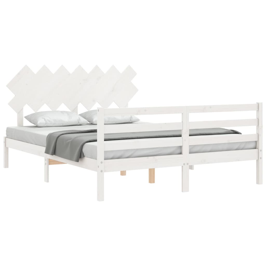 vidaXL Estrutura de cama com cabeceira 140x190cm madeira maciça branco