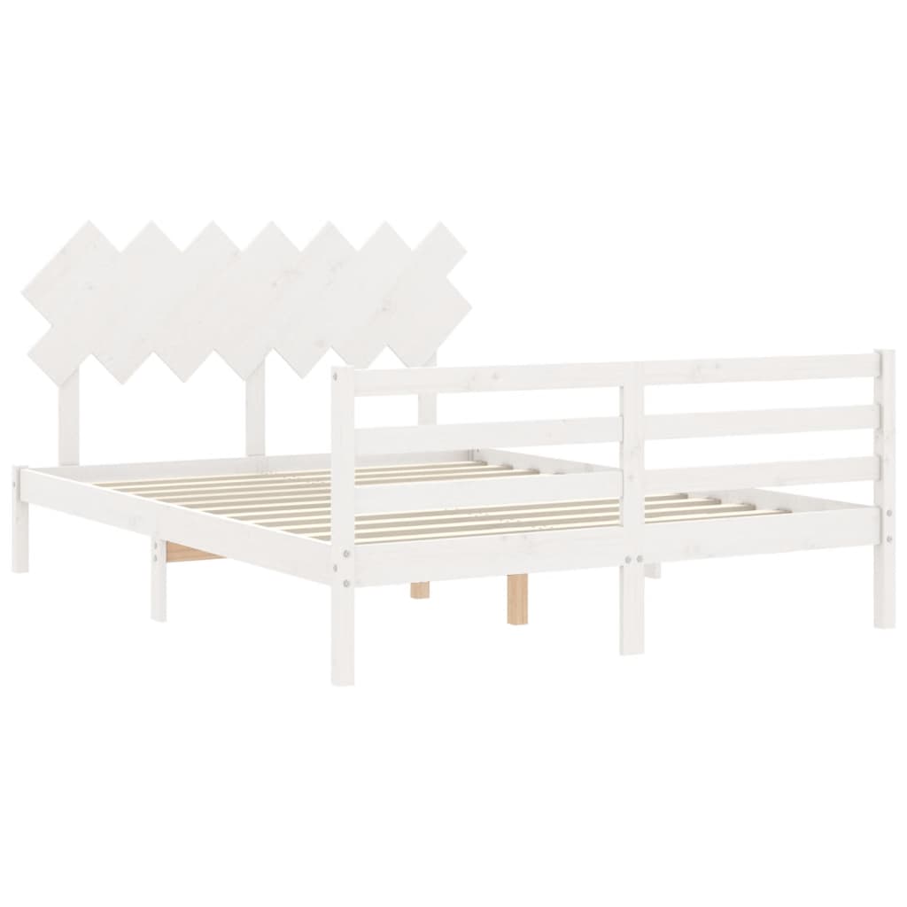 vidaXL Estrutura de cama com cabeceira 140x190cm madeira maciça branco