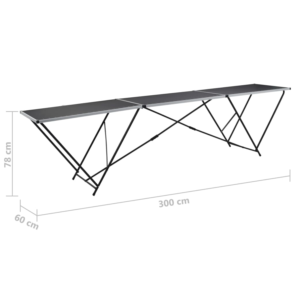 vidaXL Mesa/bancada de trabalho dobrável MDF e alumínio 300x60x78 cm