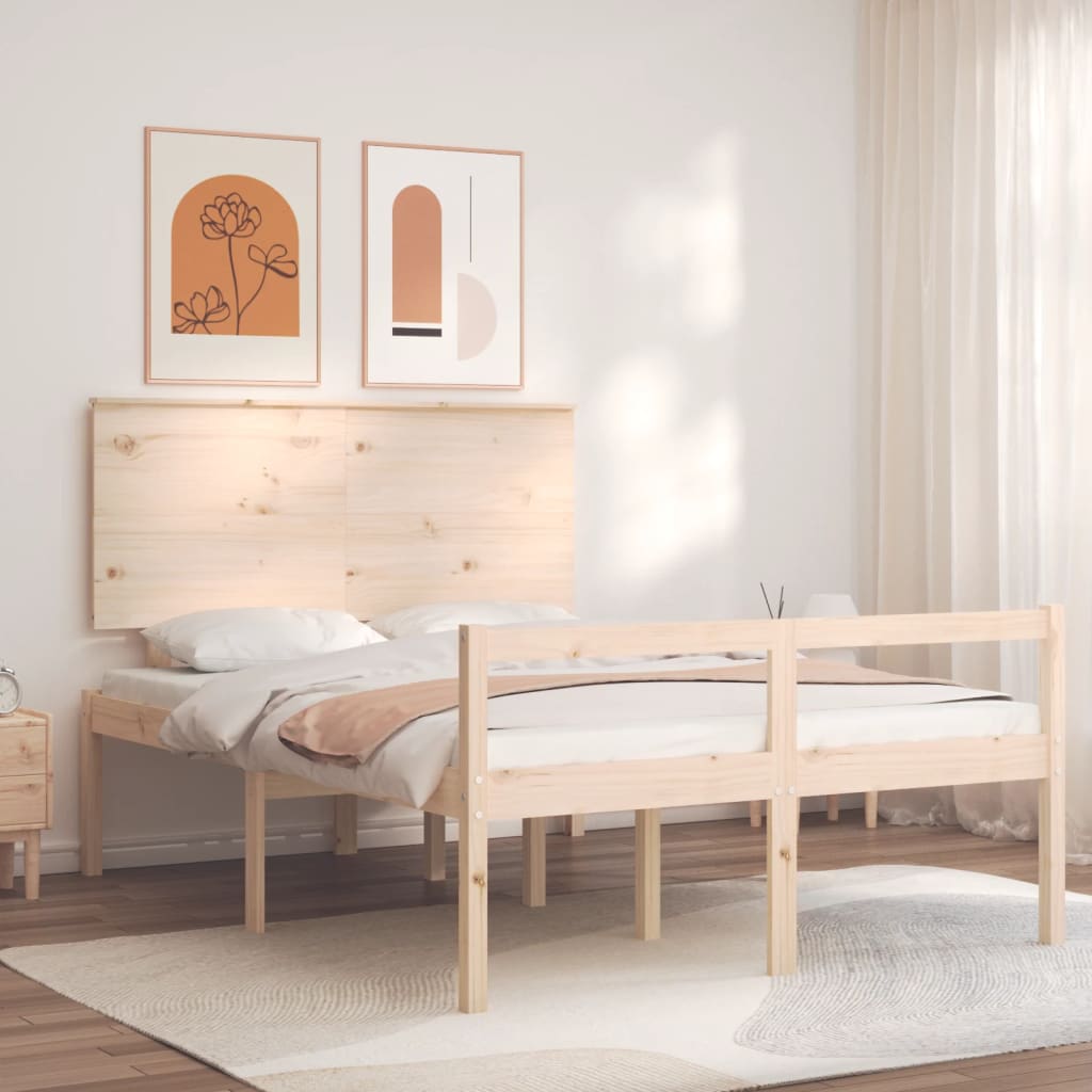 vidaXL Cama de casal para idosos com cabeceira madeira maciça