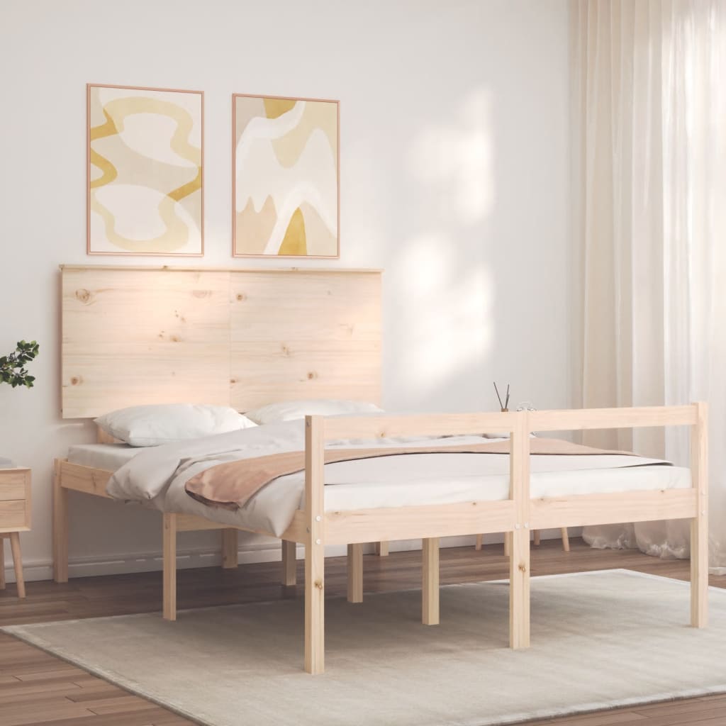 vidaXL Cama de casal para idosos com cabeceira madeira maciça