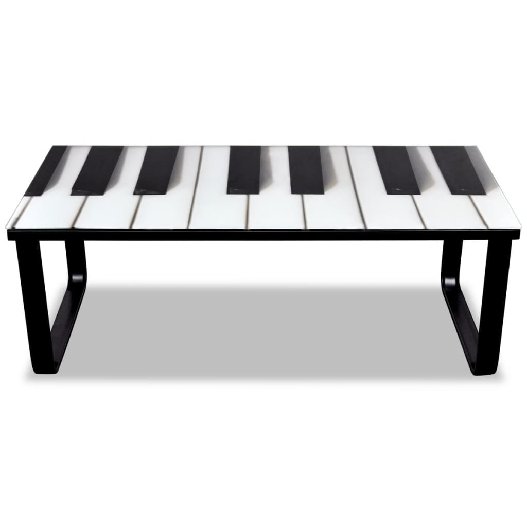 vidaXL Mesa de centro, tampo de vidro com impressão de piano