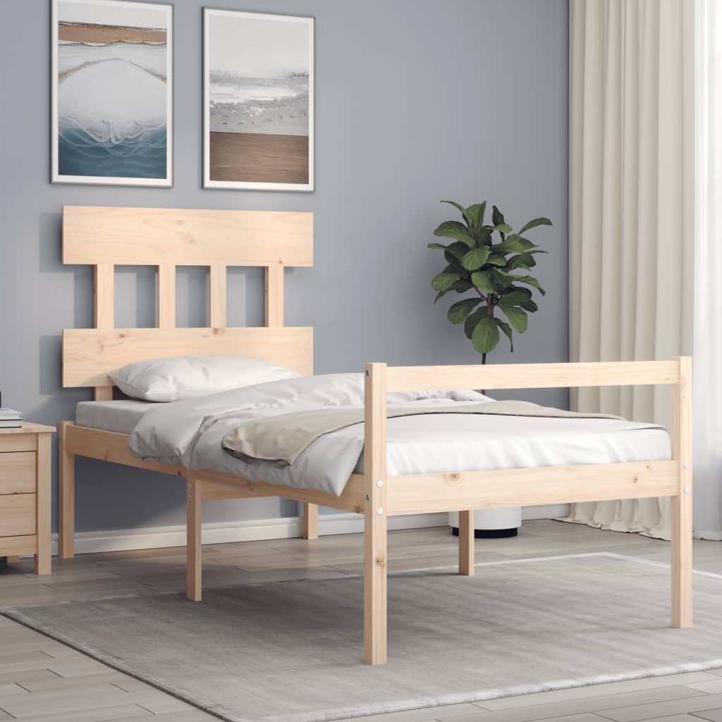 vidaXL Cama para idosos de solteiro pequena + cabeceira madeira maciça