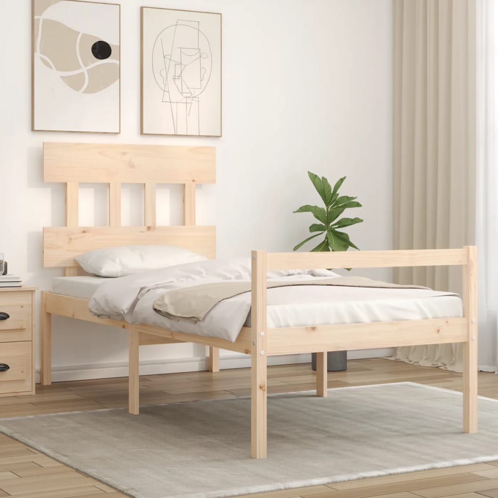 vidaXL Cama para idosos de solteiro pequena + cabeceira madeira maciça