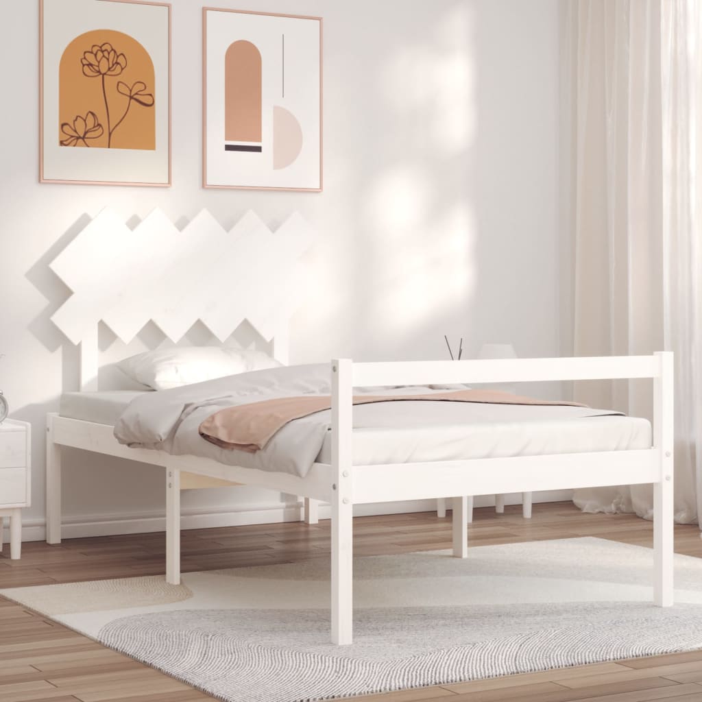 vidaXL Cama para idosos com cabeceira 100x200 cm madeira maciça branco