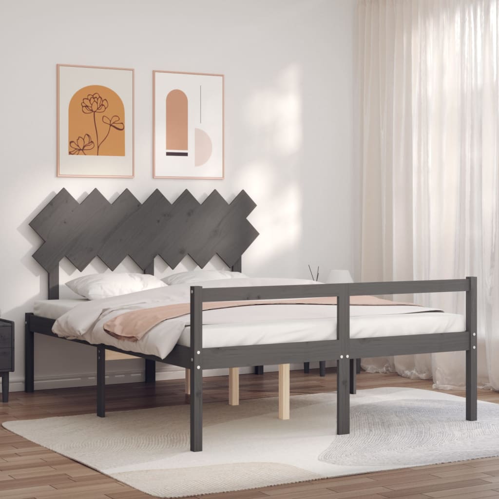 vidaXL Cama para idosos c/ cabeceira 140x190cm madeira maciça cinzento