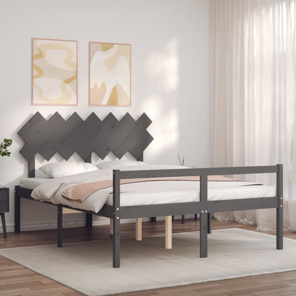 vidaXL Cama para idosos c/ cabeceira 140x190cm madeira maciça cinzento