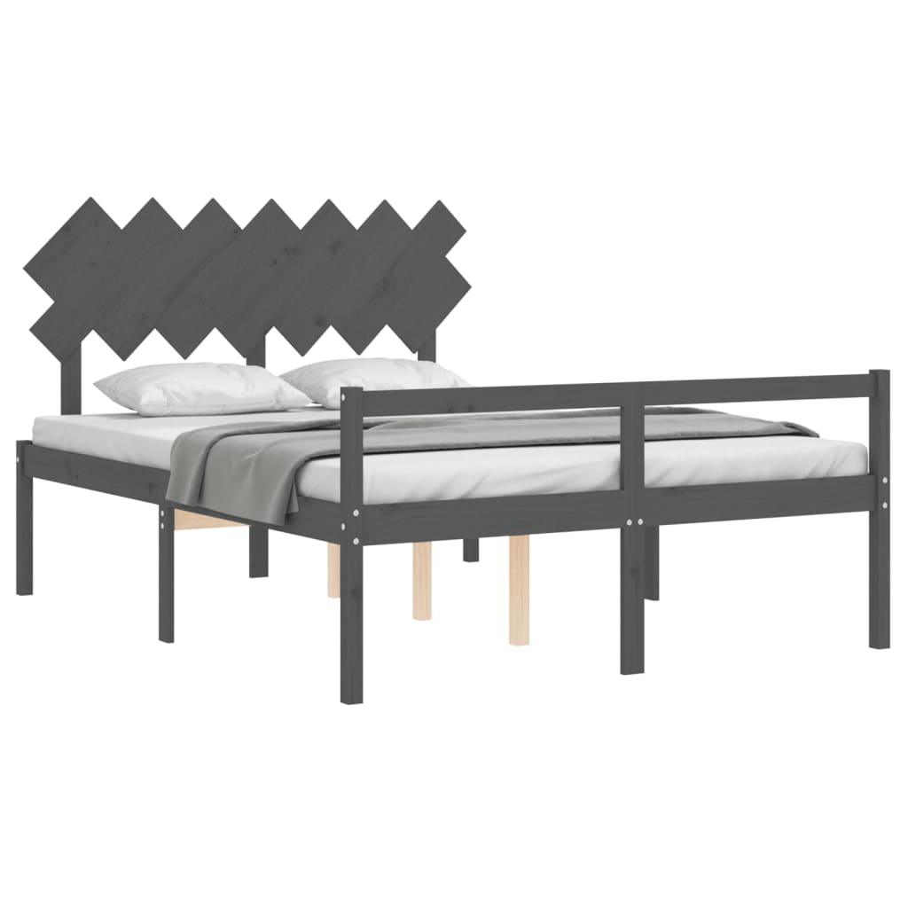 vidaXL Cama para idosos c/ cabeceira 140x190cm madeira maciça cinzento