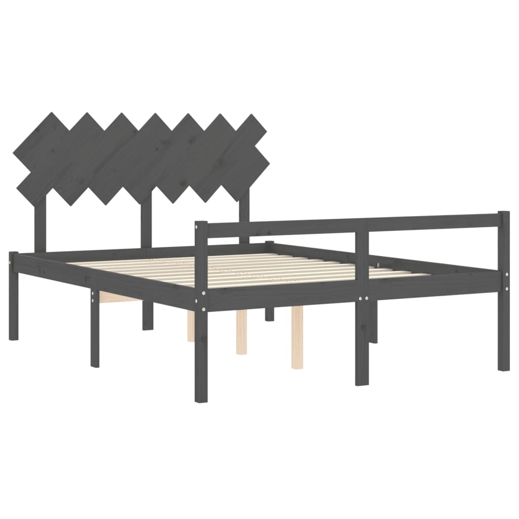 vidaXL Cama para idosos c/ cabeceira 140x190cm madeira maciça cinzento