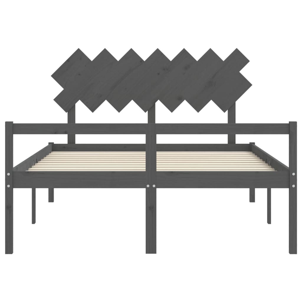 vidaXL Cama para idosos c/ cabeceira 140x190cm madeira maciça cinzento