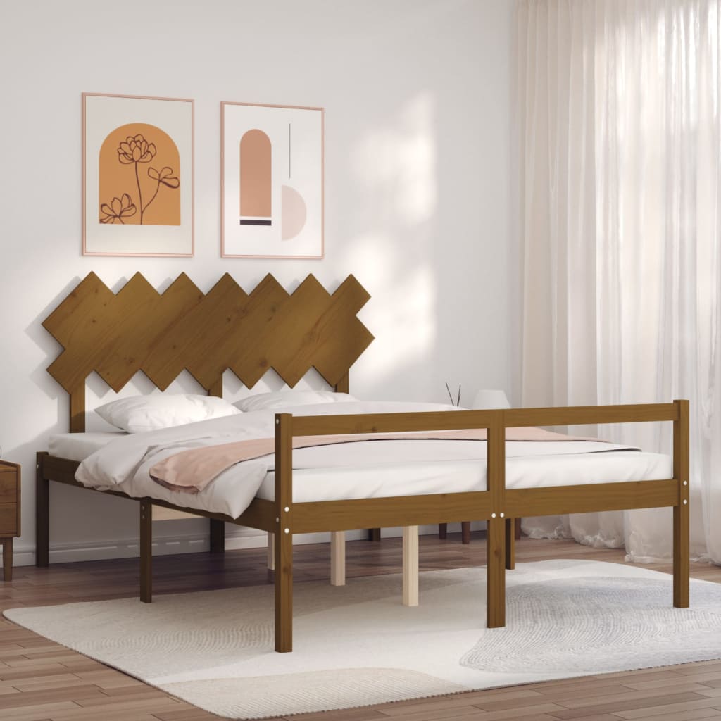 vidaXL Cama para idosos c/ cabeceira 140x200 cm madeira castanho-mel