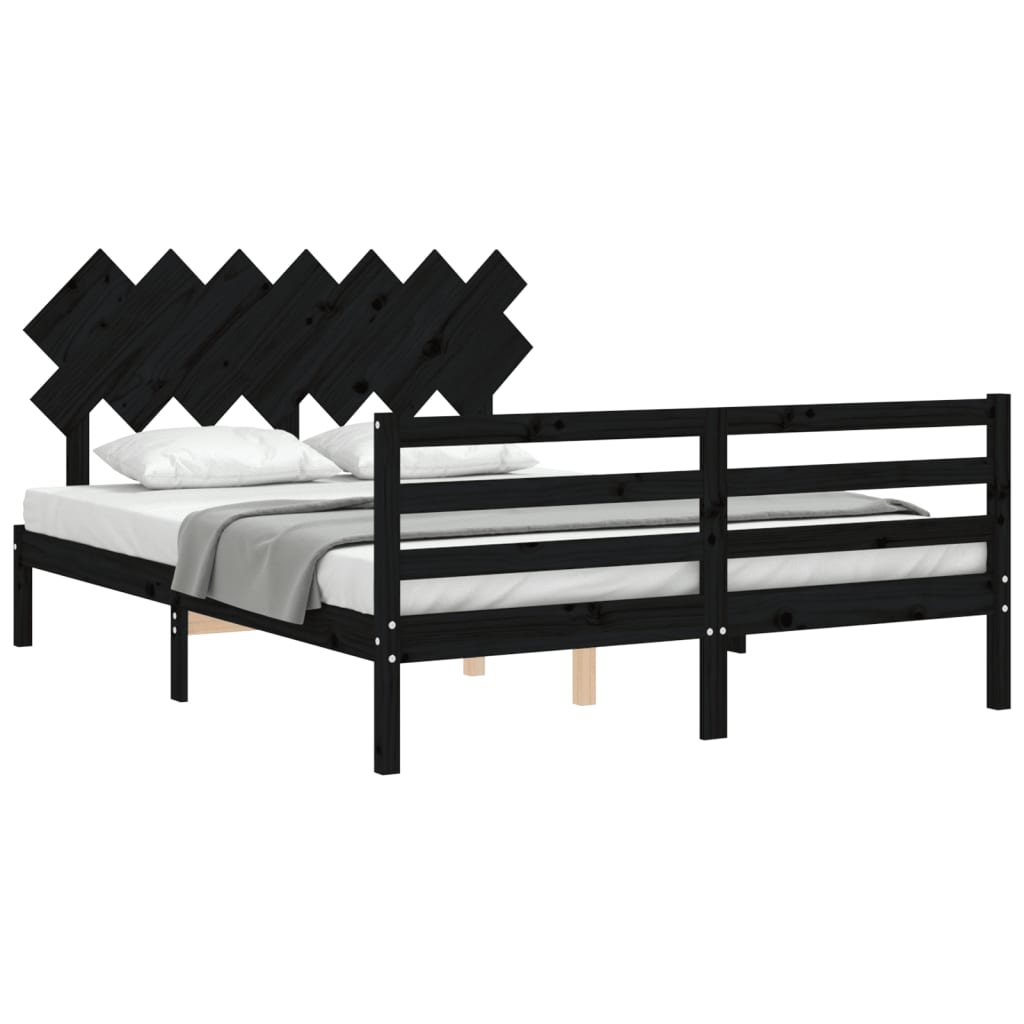 vidaXL Estrutura de cama com cabeceira 140x200 cm madeira maciça preto