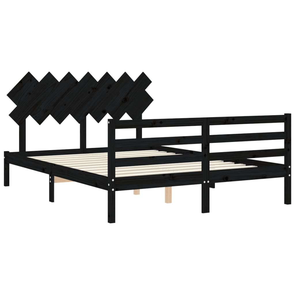 vidaXL Estrutura de cama com cabeceira 140x200 cm madeira maciça preto