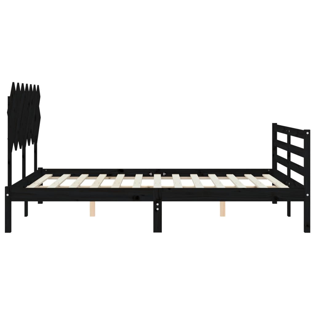 vidaXL Estrutura de cama com cabeceira 140x200 cm madeira maciça preto