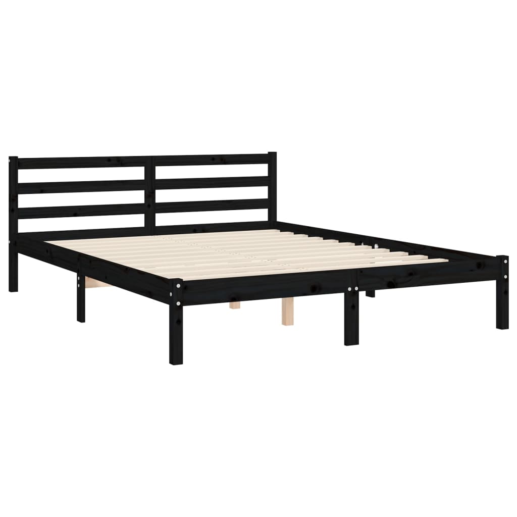 vidaXL Estrutura de cama com cabeceira 140x200 cm madeira maciça preto