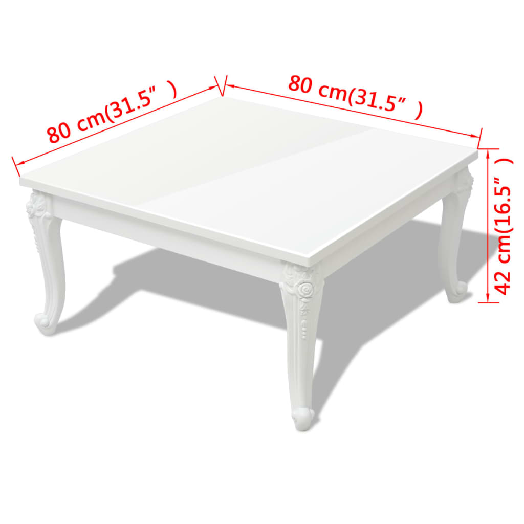 vidaXL Mesa de centro, 80x80x42 cm, branco brilhante