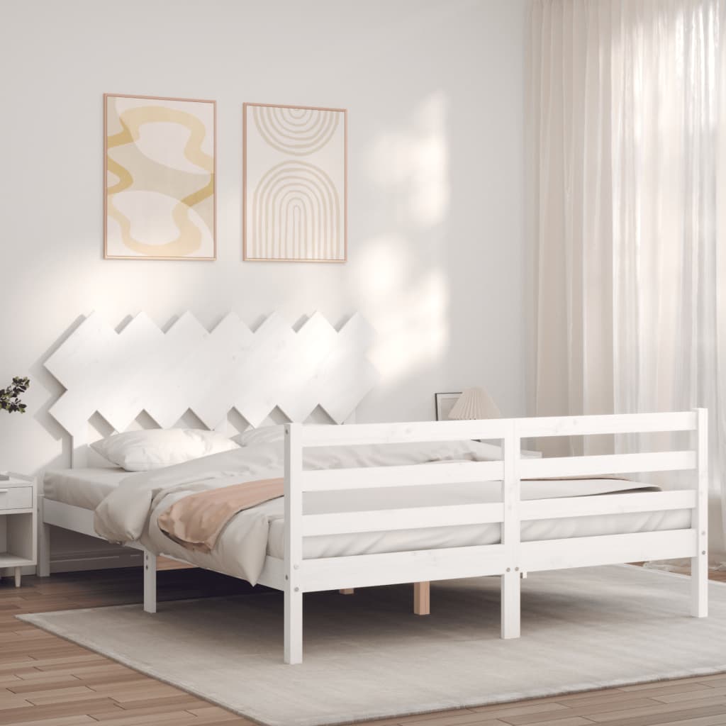 vidaXL Estrutura de cama King Size com cabeceira madeira maciça branco