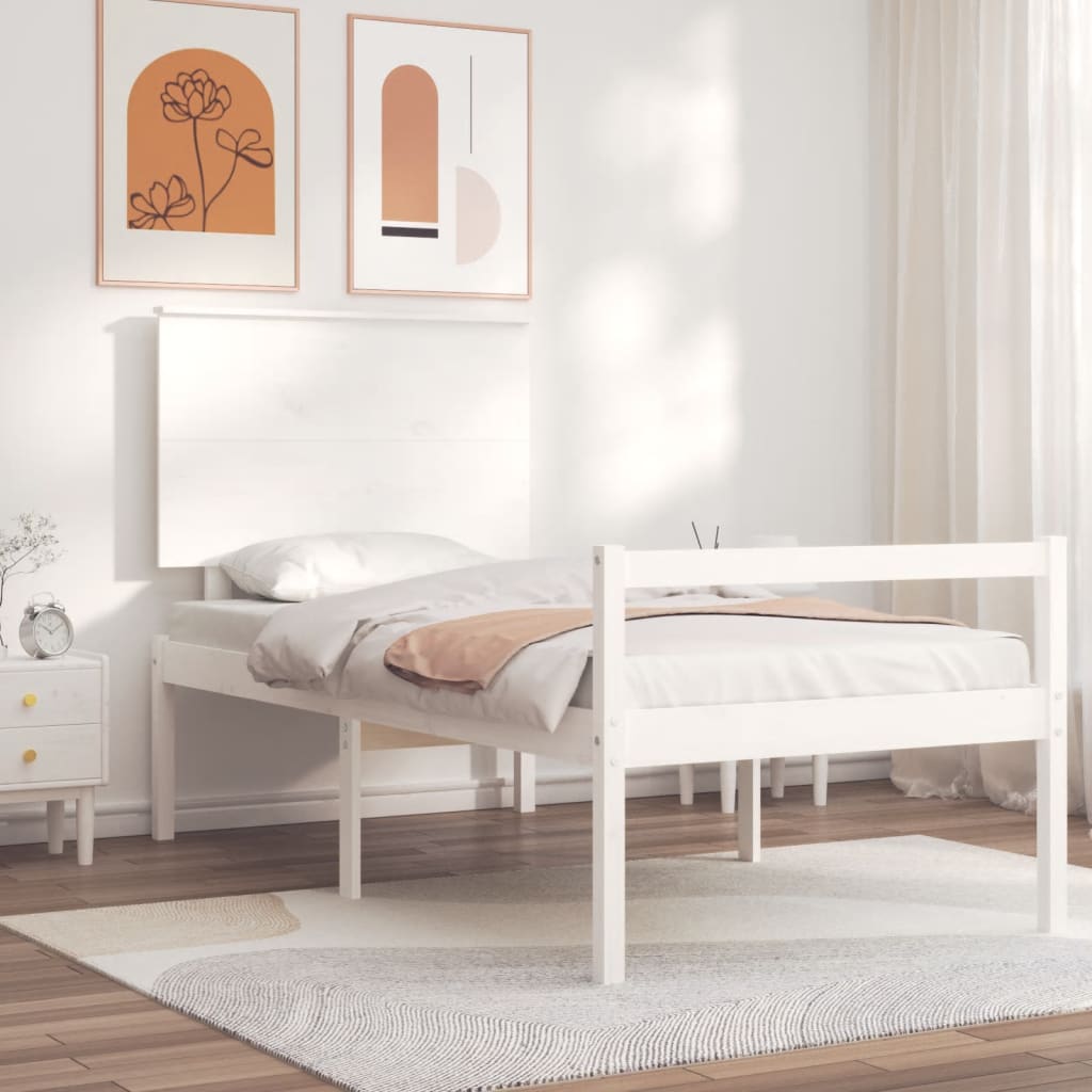 vidaXL Cama para idosos com cabeceira 100x200 cm madeira maciça branco