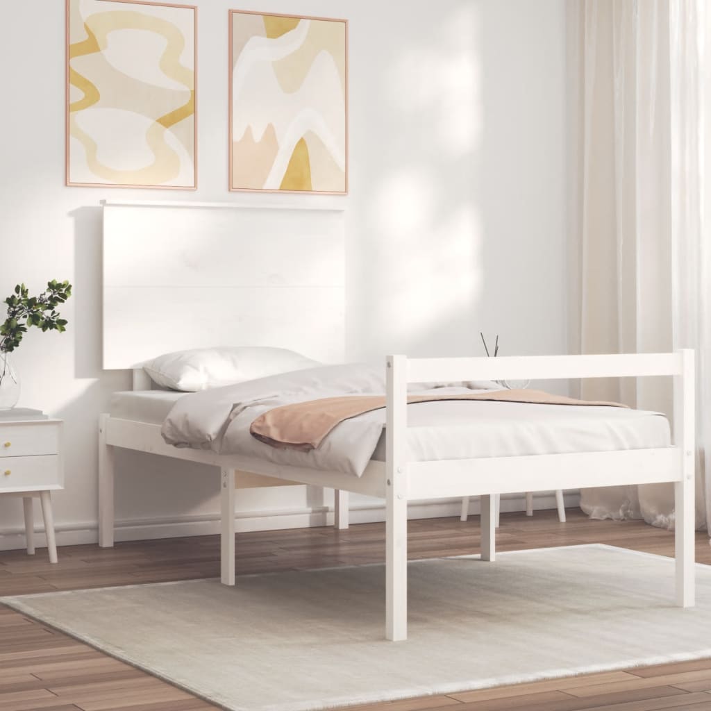 vidaXL Cama para idosos com cabeceira 100x200 cm madeira maciça branco