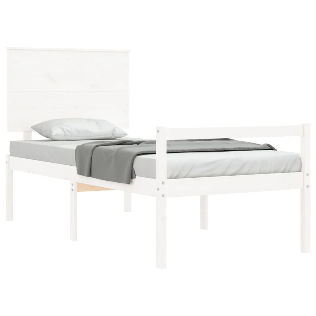 vidaXL Cama para idosos com cabeceira 100x200 cm madeira maciça branco