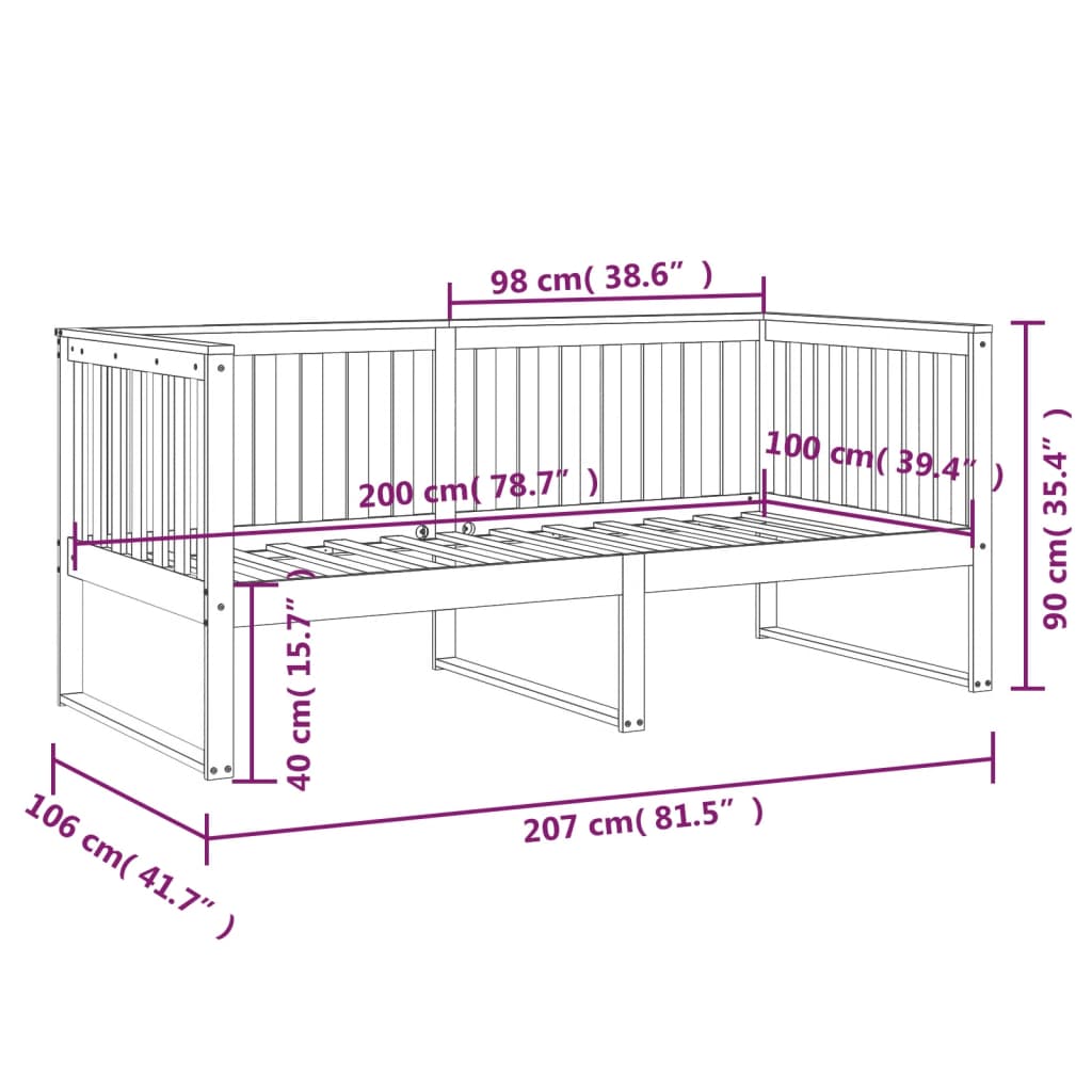 vidaXL Sofá-cama 100x200 cm madeira de pinho maciça cinzento