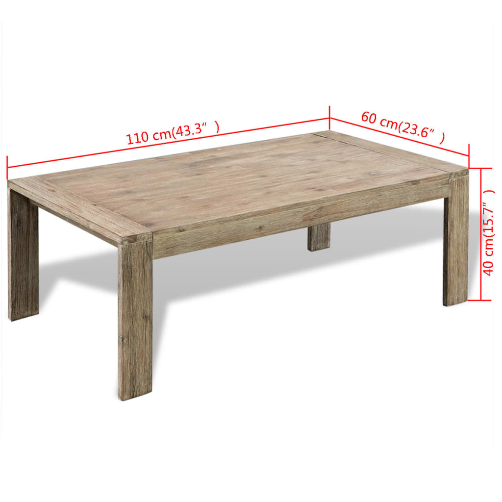 vidaXL Mesa de centro em madeira acácia maciça escovada 110x60x40 cm