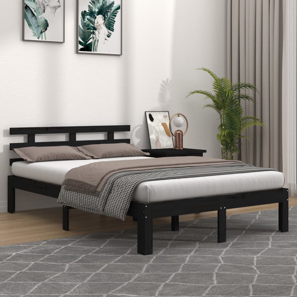 vidaXL Estrutura de cama king 150x200 cm madeira maciça preto