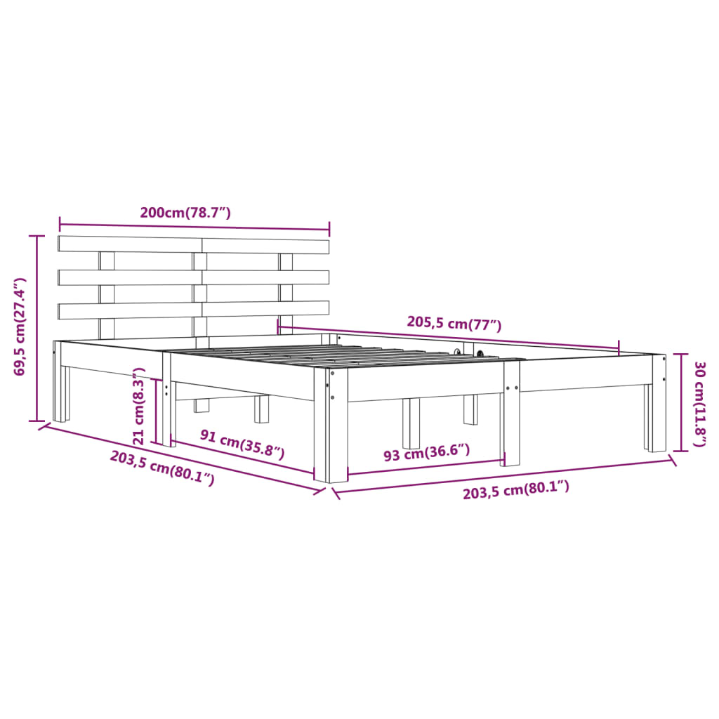 vidaXL Estrutura de cama 200x200 cm madeira maciça branco