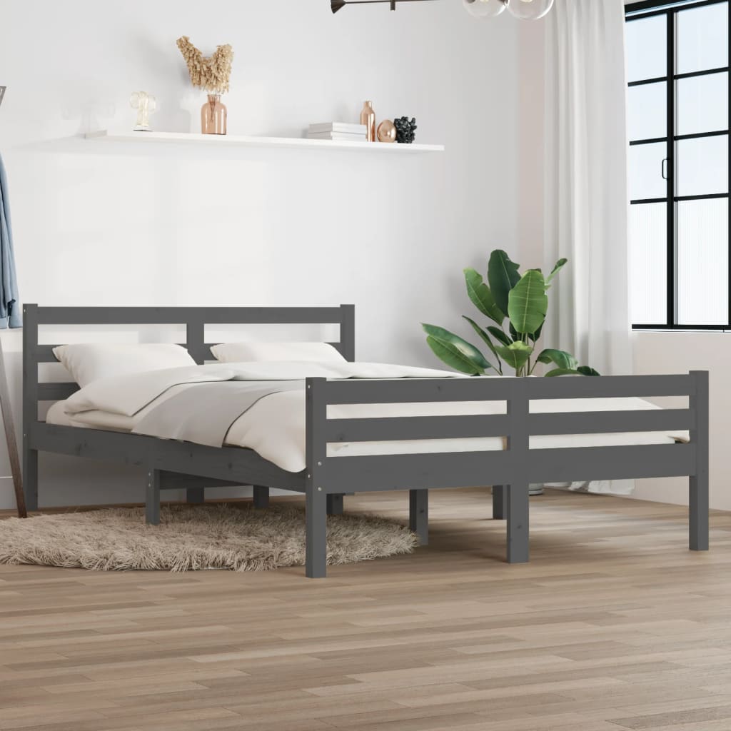 vidaXL Estrutura de cama casal 135x190 cm madeira maciça cinzento