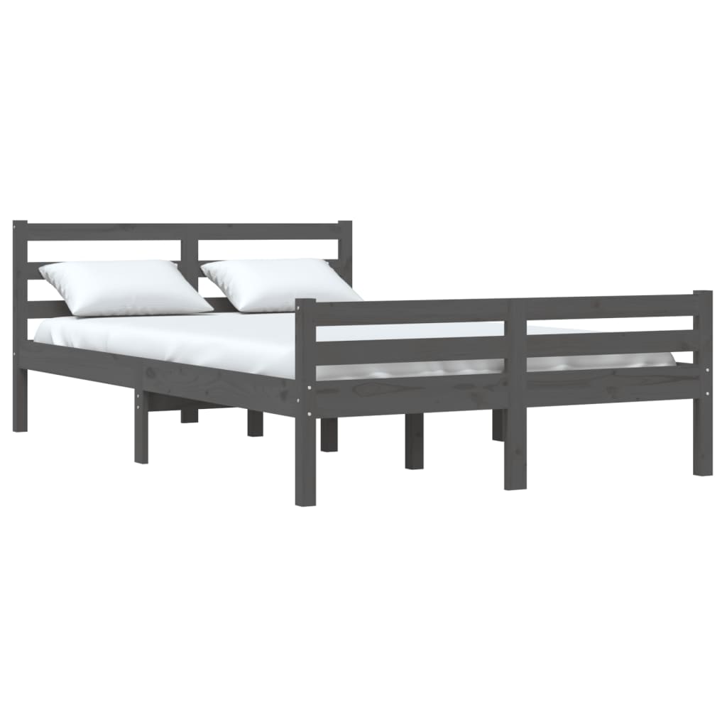 vidaXL Estrutura de cama casal 135x190 cm madeira maciça cinzento