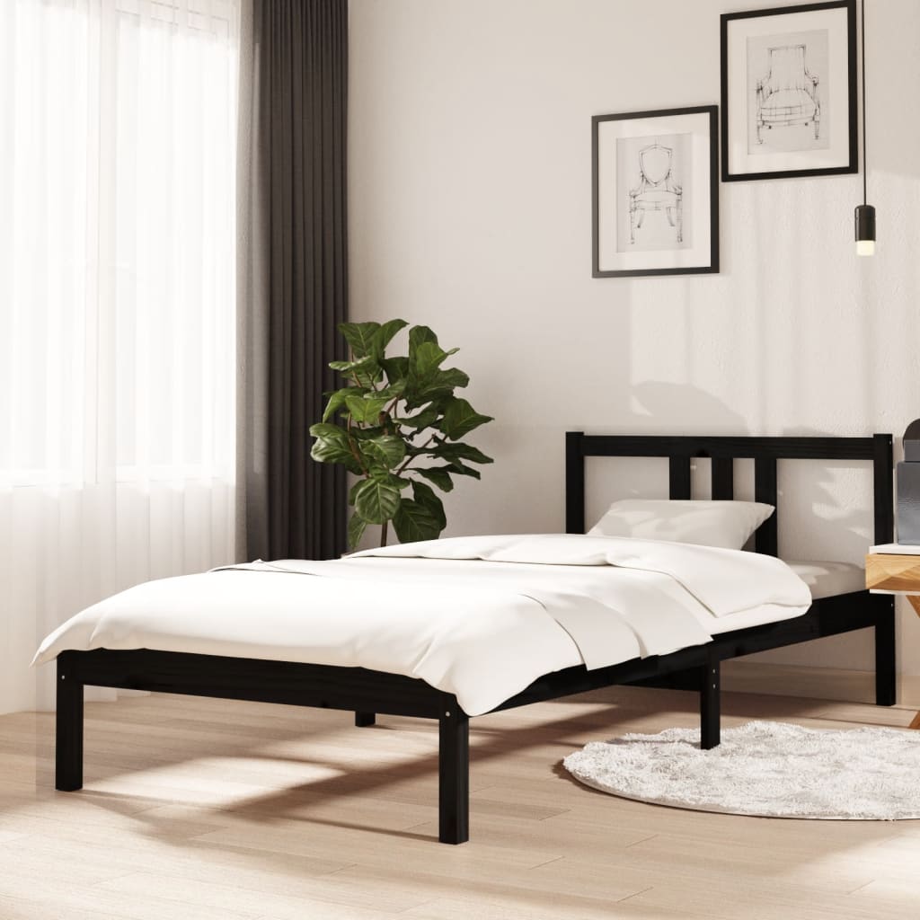 vidaXL Estrutura de cama 90x200 cm madeira maciça preto