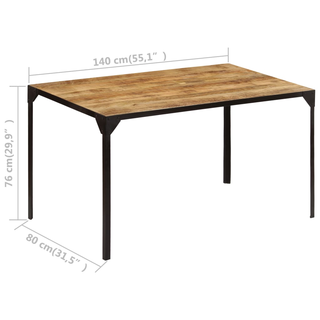 vidaXL Mesa de jantar madeira de mangueira maciça 140x80x76 cm