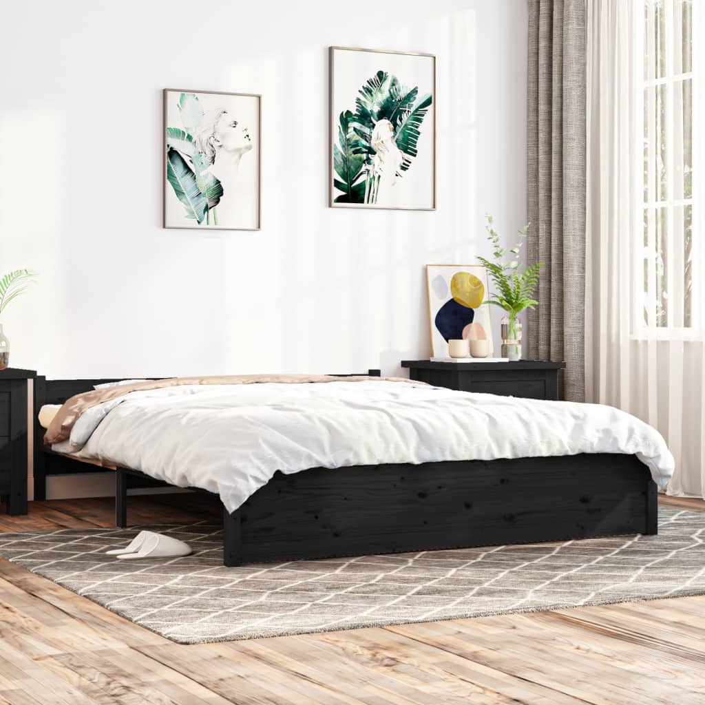 vidaXL Estrutura de cama 140x190 cm madeira maciça preto