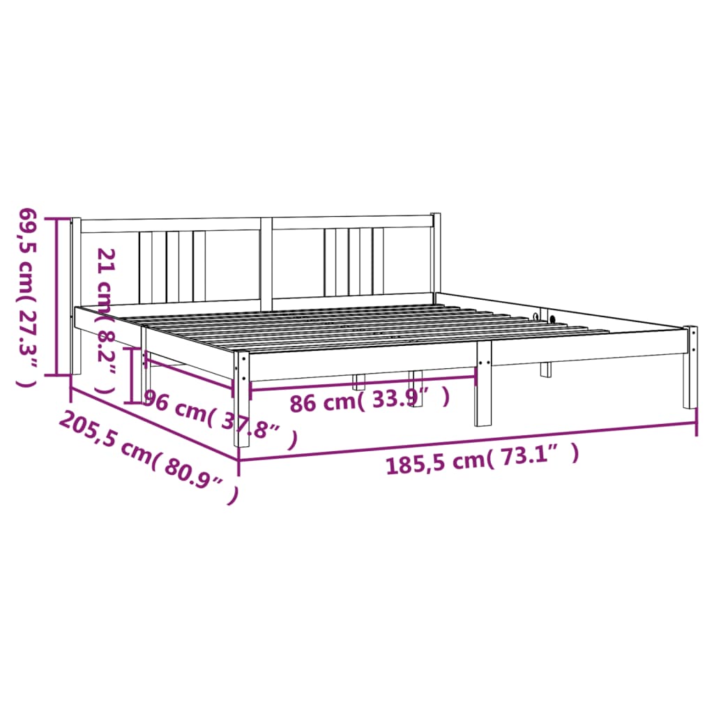 vidaXL Estrutura de cama super king 180x200 cm madeira maciça cinza