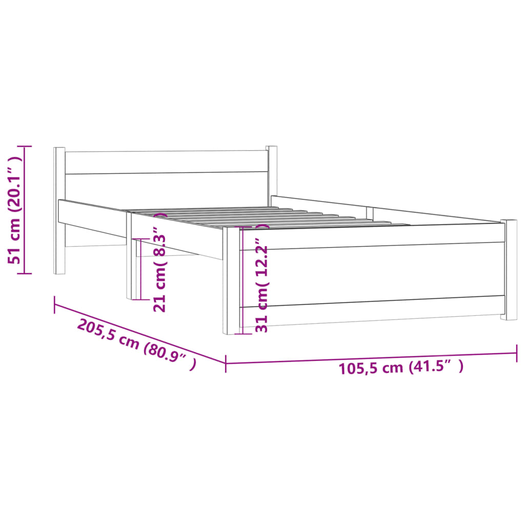 vidaXL Estrutura de cama 100x200 cm madeira maciça castanho mel