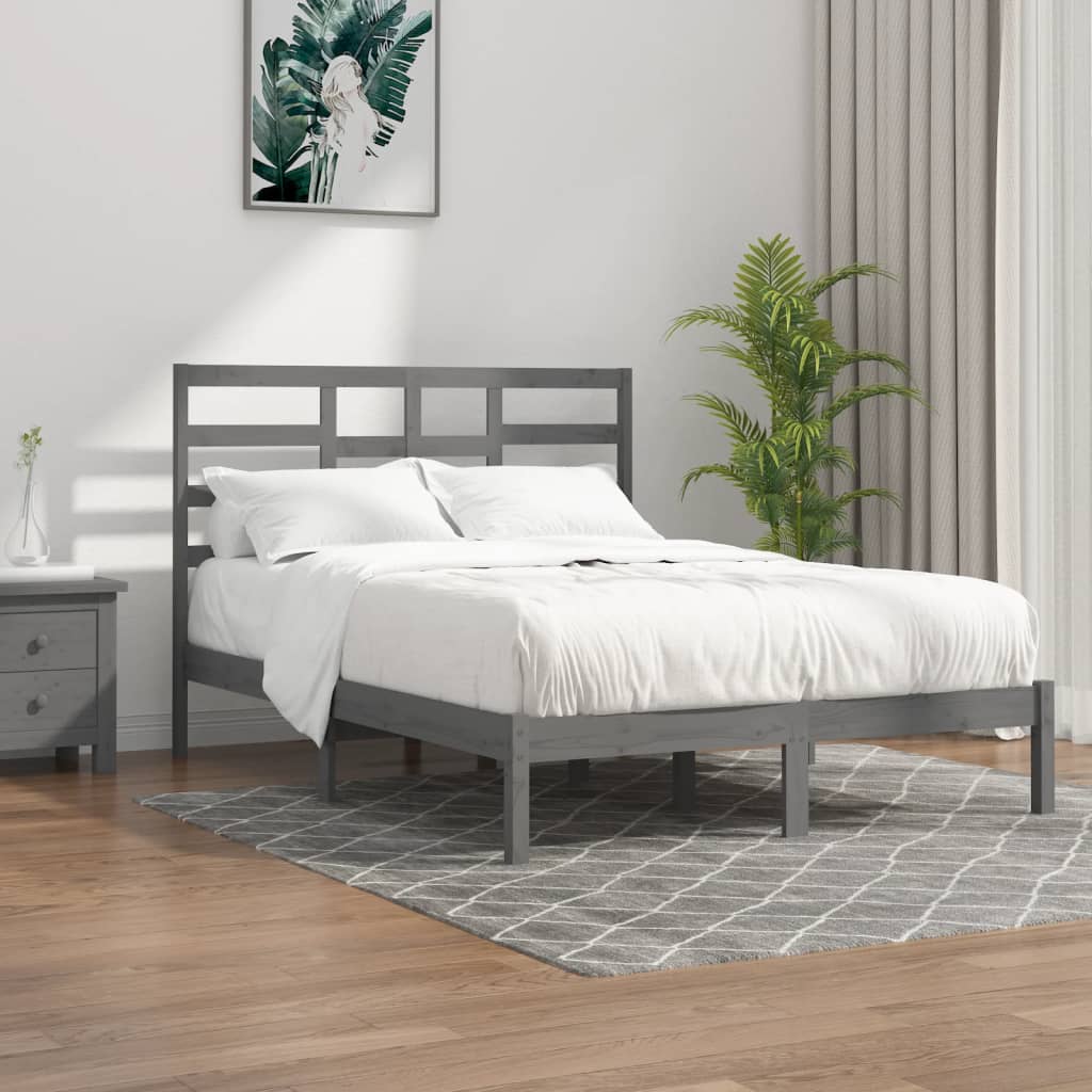 vidaXL Estrutura de cama casal 135x190 cm madeira maciça cinzento