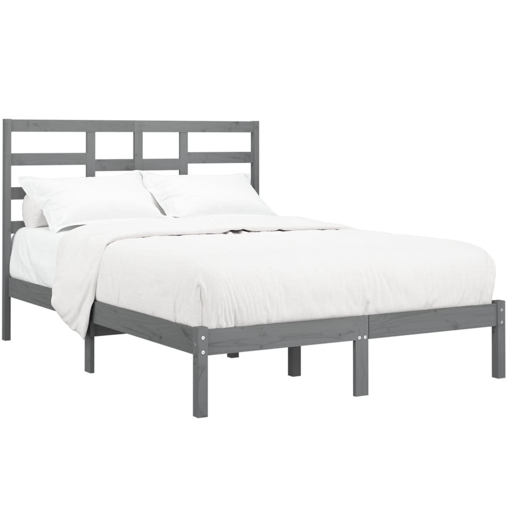 vidaXL Estrutura de cama casal 135x190 cm madeira maciça cinzento