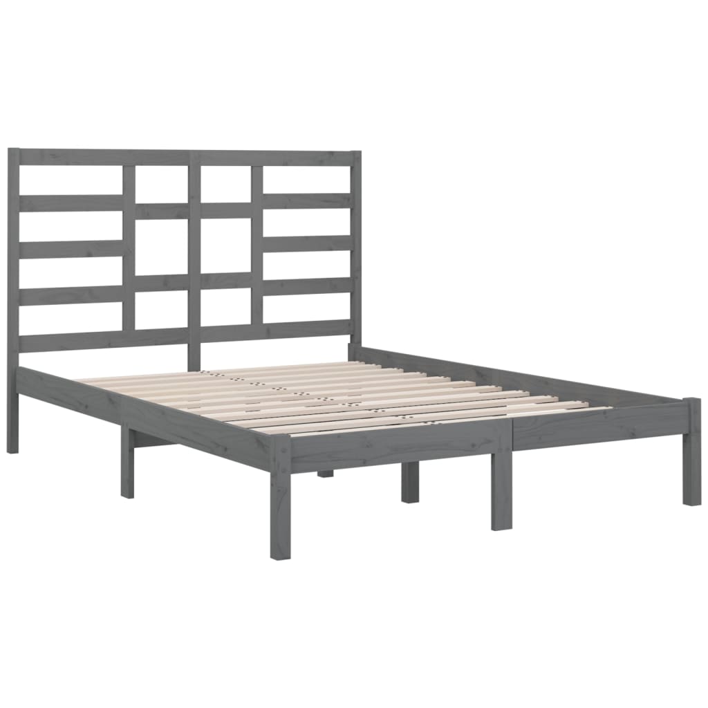 vidaXL Estrutura de cama casal 135x190 cm madeira maciça cinzento