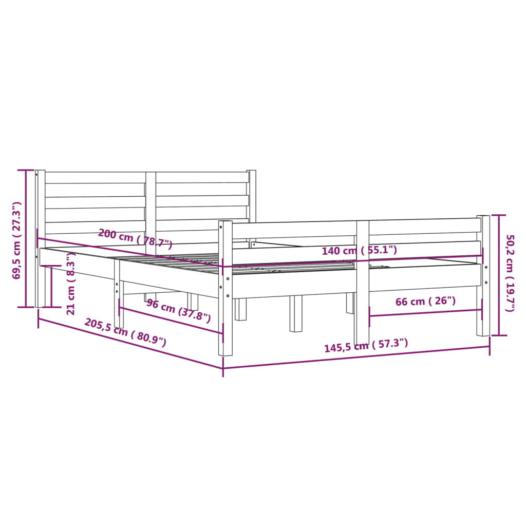 vidaXL Estrutura de cama 140x200 cm madeira maciça