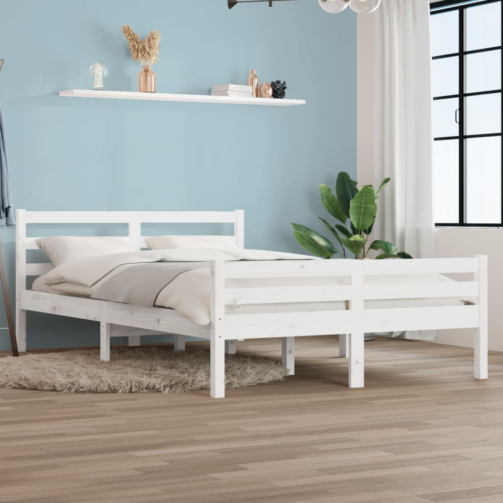 vidaXL Estrutura de cama king 150x200 cm madeira maciça branco