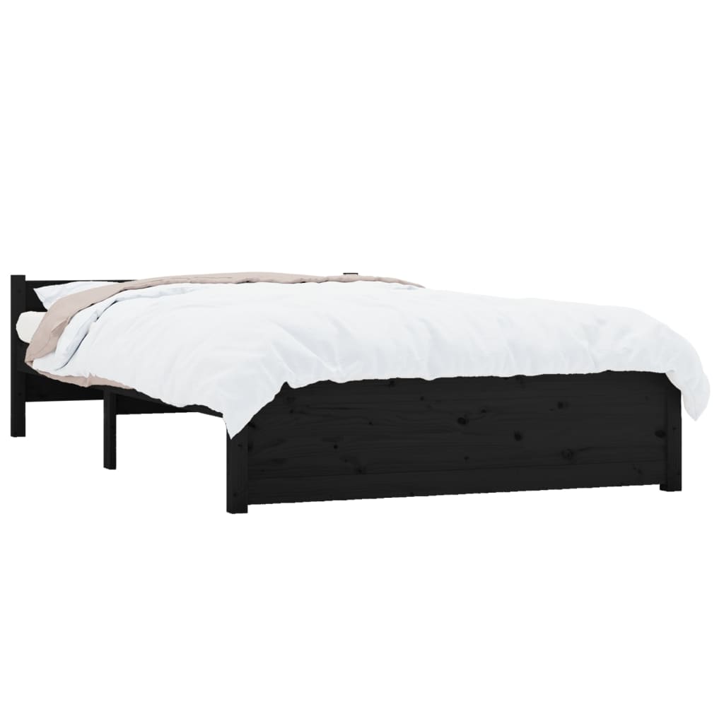 vidaXL Estrutura de cama casal 135x190 cm madeira maciça preto