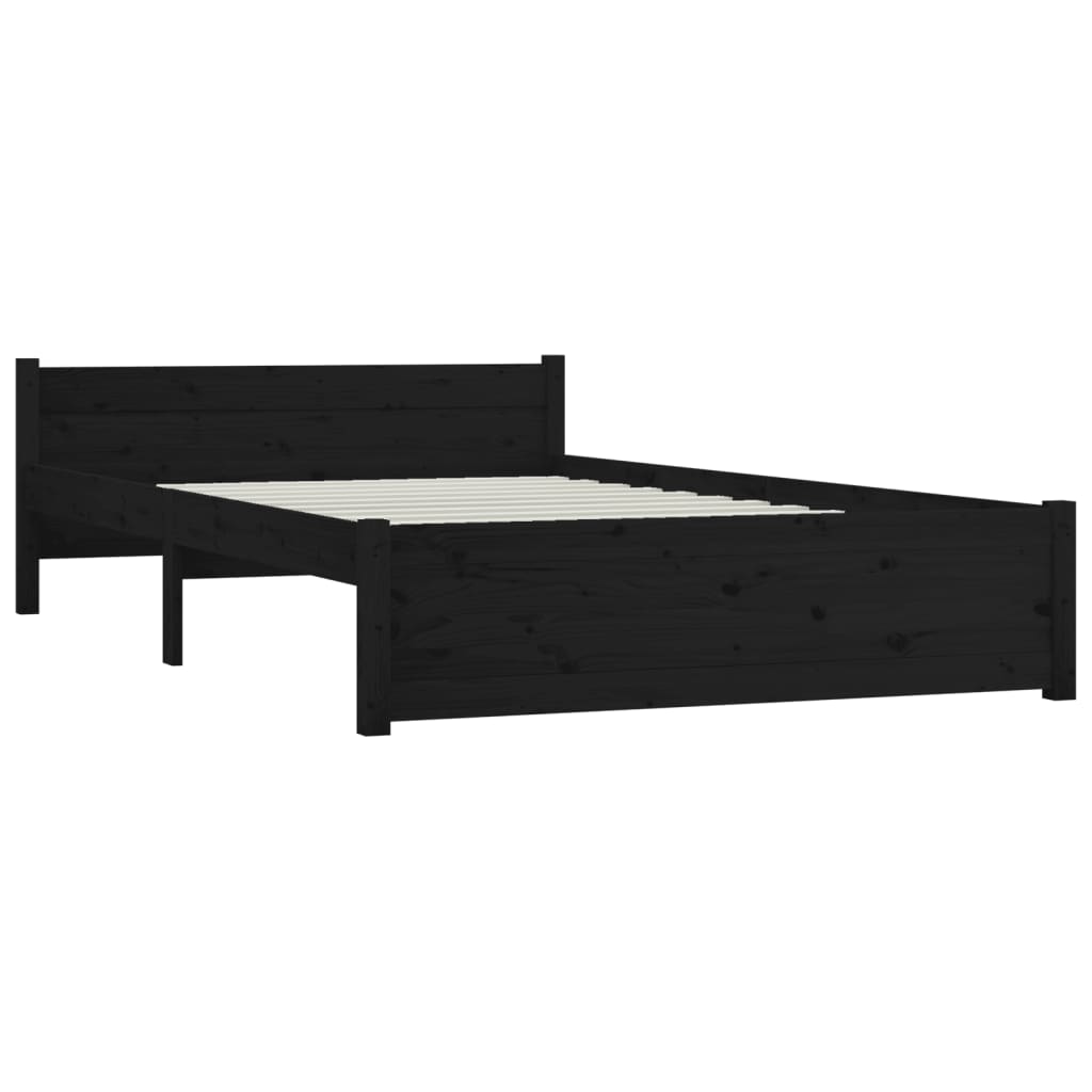 vidaXL Estrutura de cama casal 135x190 cm madeira maciça preto