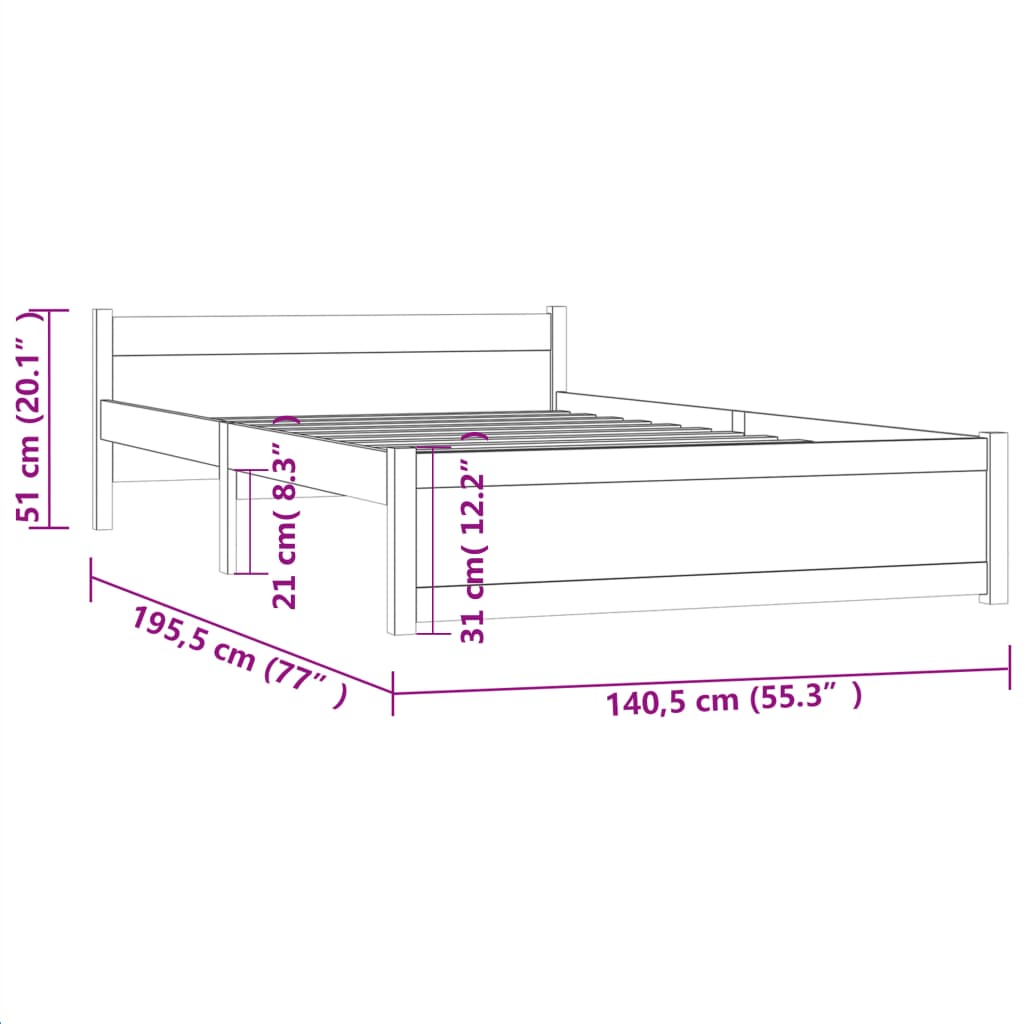 vidaXL Estrutura de cama casal 135x190 cm madeira maciça preto