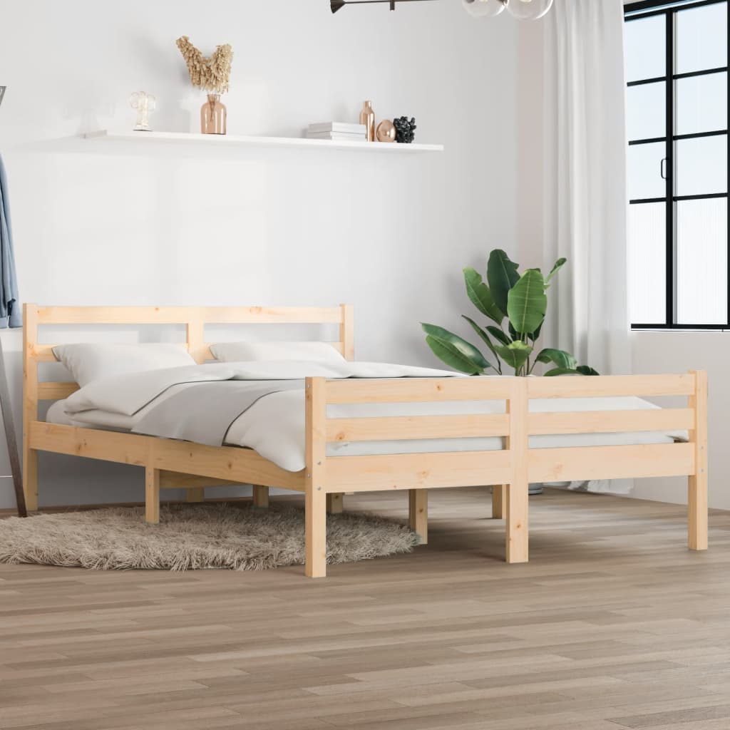 vidaXL Estrutura de cama casal 135x190 cm madeira maciça